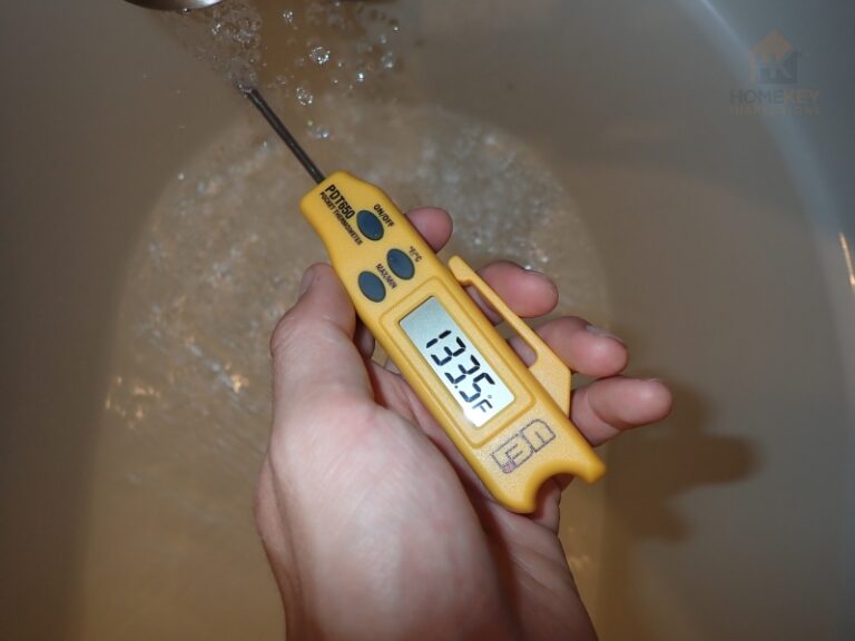 thermometer shows excessive water temperature at bathtub faucet